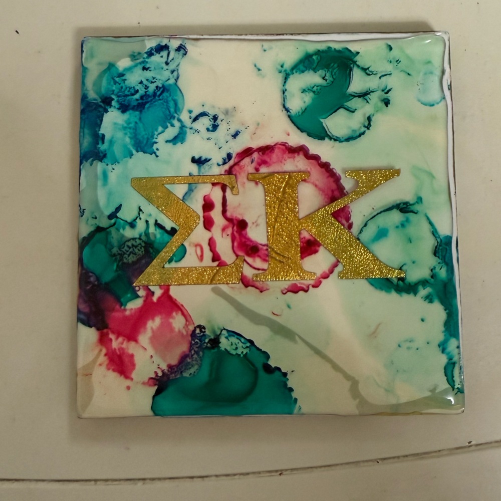 Sigma Kappa Sorority Colorful Abstract Coaster with Gold Accent
